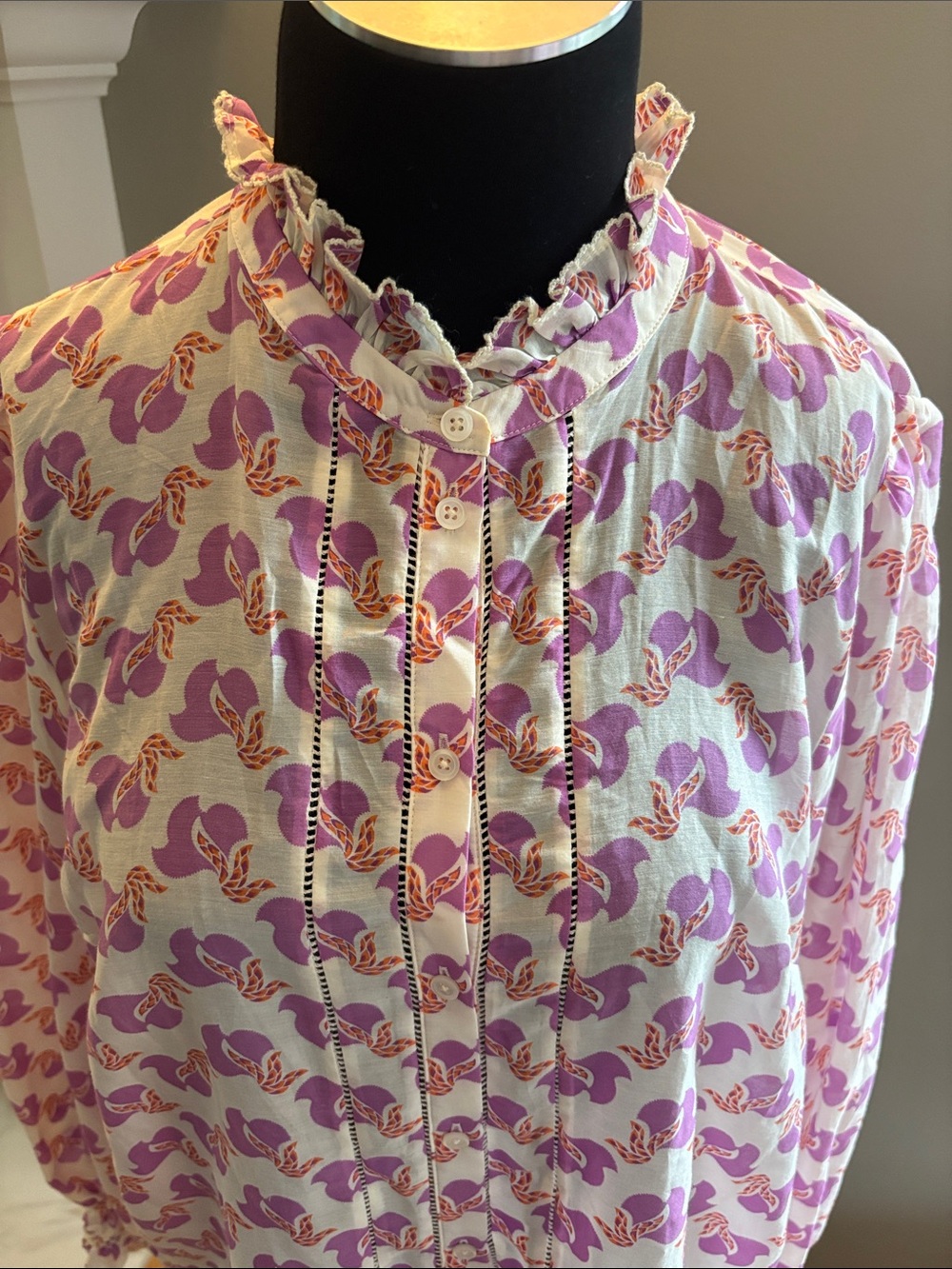 ME+EM Bird of Paradise Print  Silk Cotton  Blouse Size 10